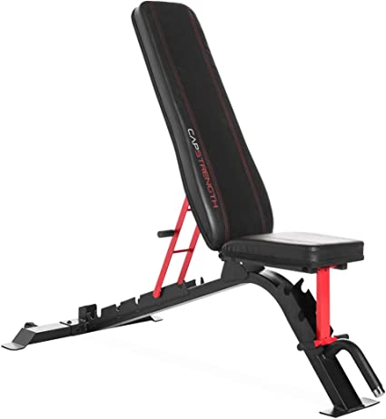 CAP Barbell Strength FID Workout Bench | Flat Incline Decline Positions, Black/Red