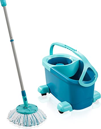Leifheit Clean Twist Disc Mop Ergo Mobile Set, Moisture Controlled Spin, Wheeled Bucket, Faster Cleaning, Easy-Steer Micro Fibre 33cm Head with 360° Joint, Spin Mop System