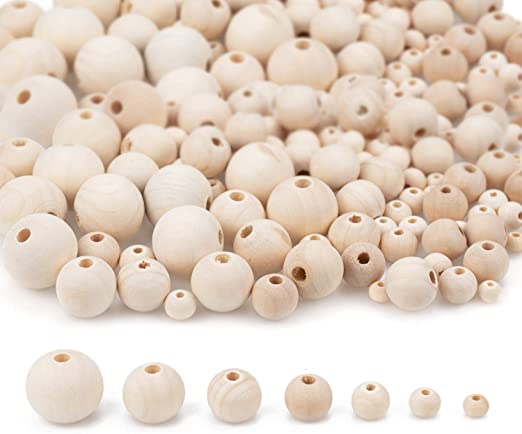 Foraineam 1000 Pieces Wood Beads Unfinished Natural Wooden Loose Beads Round Spacer Beads for Craft Making (6mm, 8mm, 10mm, 12mm, 14mm, 16mm, 20mm)