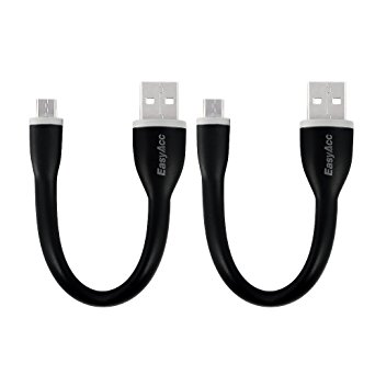 [2-Pack] Special Unibody Design EasyAcc Micro USB to USB 0.5ft / 15cm Charge and Data Cable for Smartphones and More (Black)