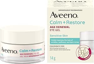 AveenoCalm   Restore Age Renewal Eye Gel, Anti Aging, Niacinamide, Oat, Cranberry, Retinol Alternative, Gentle on Sensitive Skin, Hypoallergenic, Fragrance Free, 14g