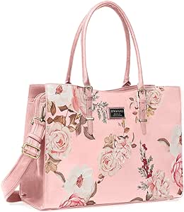 MOSISO Laptop Tote Bag Compatible with MacBook Air 15 M3 M2 2024 2023/Pro 16 2024-2019 & 15-15.6 inch Notebook, Peony Waterproof PU Leather Travel Work Briefcase with Adjustable PU Handle, Pink