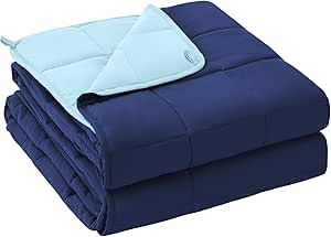 yescool Weighted Blanket for Adults (20 lbs, 60" x 80",Navy & Blue) Cooling Heavy Blanket for Sleeping Perfect for 190-210 lbs, Queen Size Breathable Blanket with Premium Glass Bead, Machine Washable