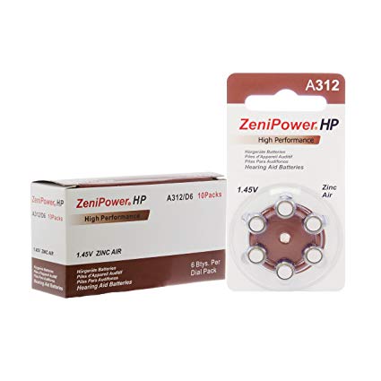 Zenipower Hearing Aid Batteries, Size 312 (60 Batteries)