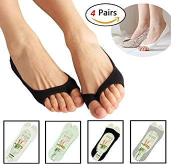 Women's No Show Peep Toe Sock Cotton Low Cut Non Slip Shoe Liner Open Toe 4 Pack