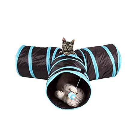 3 Way Cat Tunnel, Creaker Collapsible Pet Toy Tunnel with Ball for Cat, Puppy, Kitty, Kitten, Rabbit