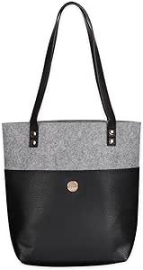 Christian Art Gifts Felt and Faux Leather Fashion Bible Cover Tote Bag - Love Never Fails - 2 Corinthians 13:8 Inspirational Bible Verse, Black and Gray, One Size