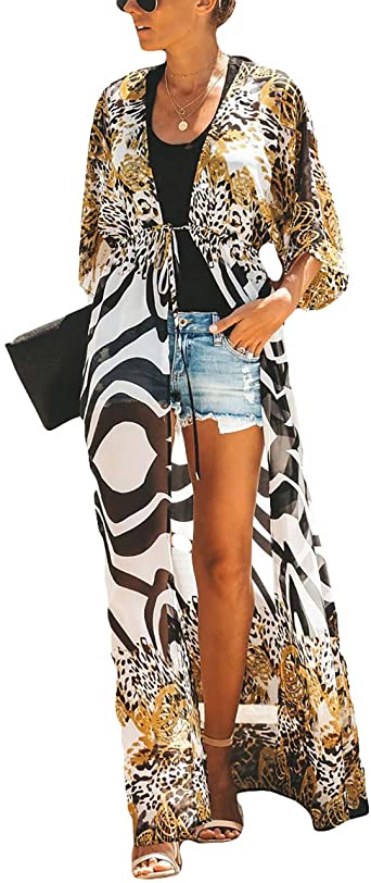 Bsubseach Womens Chiffon/Rayon Beach Blouses Kimono Cardigan Long Bikini Cover Up