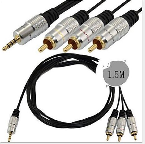 Aluminum Shell and Gold Plated Adapter of 5Ft 1.5m 4-Pin 3.5mm Stereo Male to 3 RCA Male Splitter Extension Cable for Aux Audio Video AV OFC Cable