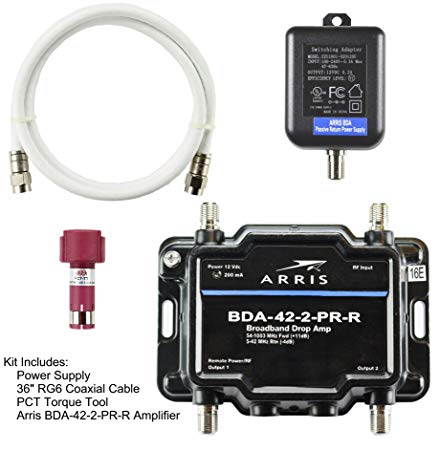 Arris 2-Port Cable, Modem, TV, OTA, HDTV Amplifier Splitter Signal Booster with Passive Return And Coax Cable Kit