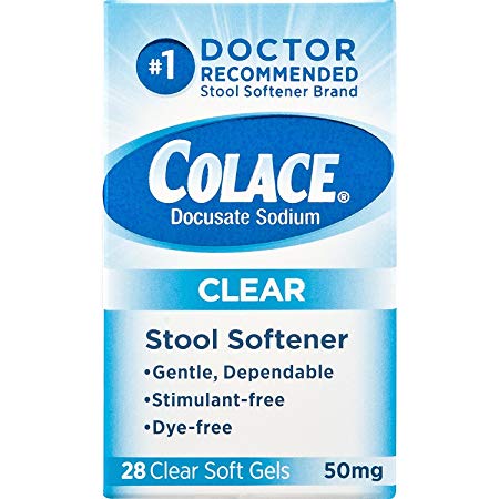 Colace Clear Stool Softener, 50mg Soft Gels 28 Count, Docusate Sodium Stool Softener for Gentle, Dependable Relief, Doctor Recommended