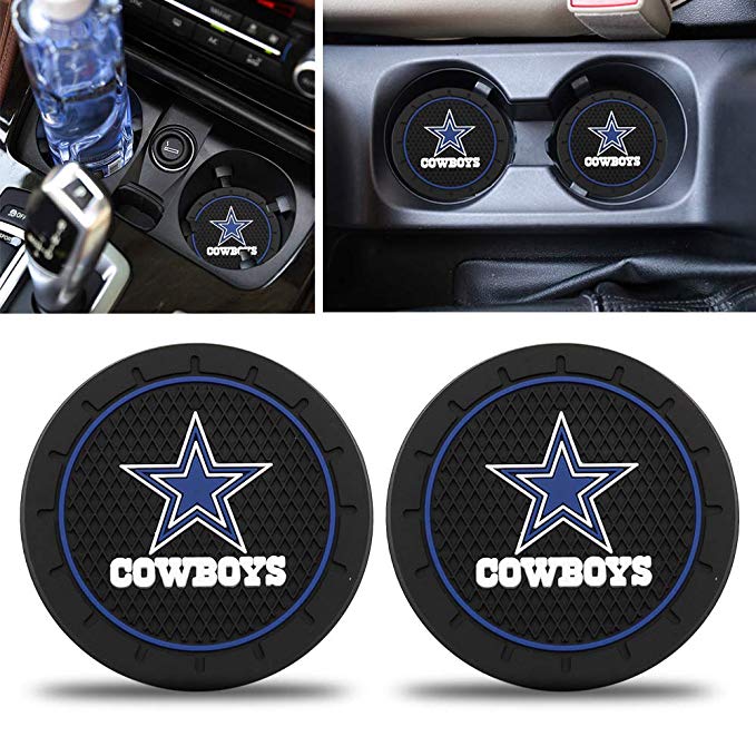 Fast & Furious 2PCS Car Cup Holder Coasters for Dallas Cowboys, 2.8 Inch Car Interior Accessories Durable Non Slip Silicone Logo Cup Mat for All Vehicles