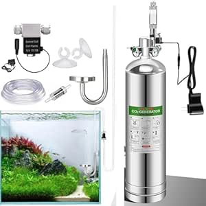 Stainless Steel 2L Planted Aquarium DIY Co2 Generator (Citric Acid & Baking soda not Included) with Solenoid Valve, Pressure Gauge, Control Valve, Metal Bubble Counter, Co2 Tube & Flat Diffuser