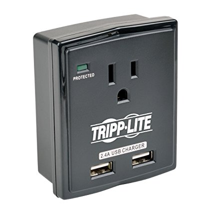 Tripp Lite 1 Outlet Portable Surge Protector, Dual Port USB Charger (2.4A total), Wall Mount Direct Plug-in, & $5K INSURANCE (SK10USB)