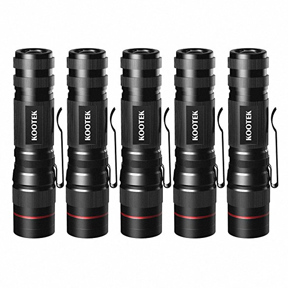 Kootek 5 Pack Super Mini Flashlights LED Waterproof Zoomable Bright Tactical Flashlight for Kids Child Outdoor Hiking Biking Camping Cycling Emergency Light (0.83 Inch Wide)