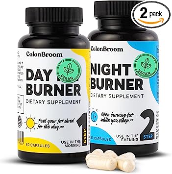 ColonBroom Day & Night Burner Supplements, Pills for Women/Men with Inulin, L-carnitine, Coenzyme Q 10, Grain of Paradise and More, 60 Vegan Capsules Per Container