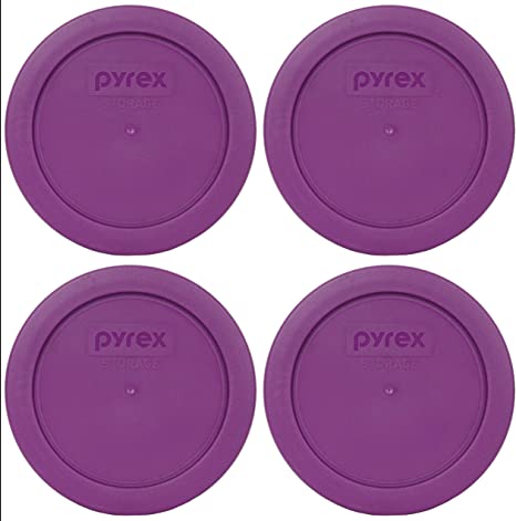 Pyrex 7200-PC Thistle Purple Round Plastic Food Storage Replacement Lids - 4 Pack