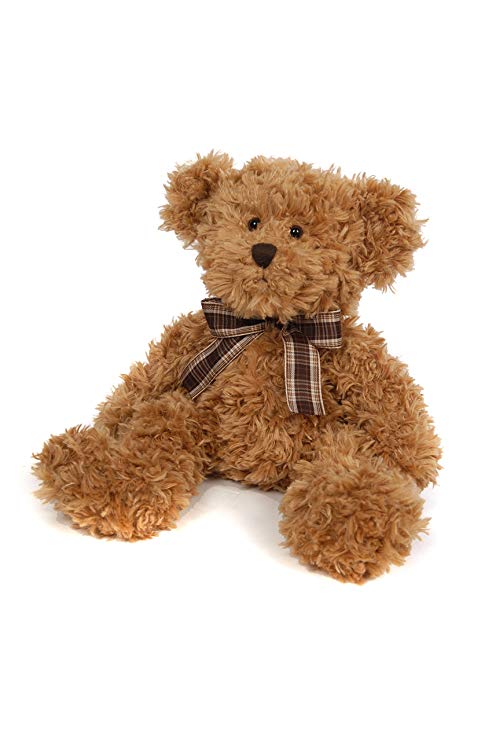 Suki Gifts Bear from the Past Lucas Soft Plush Traditional Bear (Large, Caramel with Plaid Ribbon)