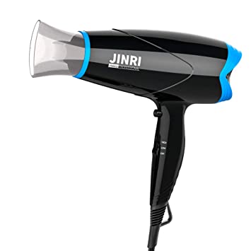 Professional Hair Dryer, Ceramic Negative Ionic Hair Blow Dryer with Cool Button, 1875W Tourmaline Ceramic with Concetrator, JINRI Best Soft Touch Body Black