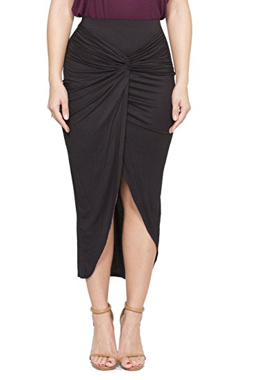 ICONOFLASH Maxi Tulip Skirt for Women - Draped Wrap High Low Bodycon with Asymmetrical Hem