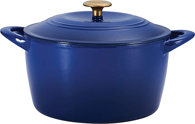 Tramontina Covered Tall Round Dutch Oven Enameled Cast Iron 7 Qt (Classic Blue Gold Knob) - 80131/359DS