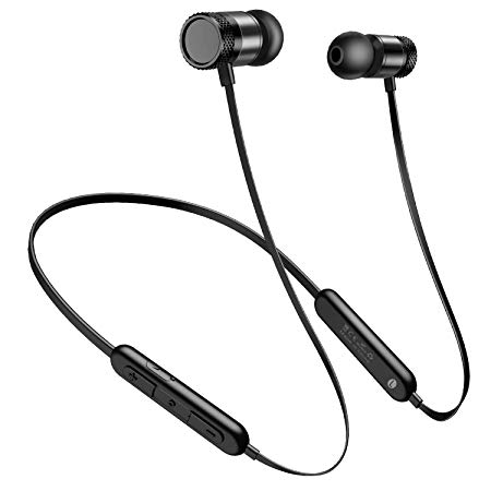 Picun S9 Neckband Bluetooth Headphones 20 Hrs Playtime, in-Ear Sports Stereo Sound Wireless Earphones V5.0 with Mic, IPX5 Waterproof Anti-Fall Off Magnetic Earbuds for Smartphones (Black)