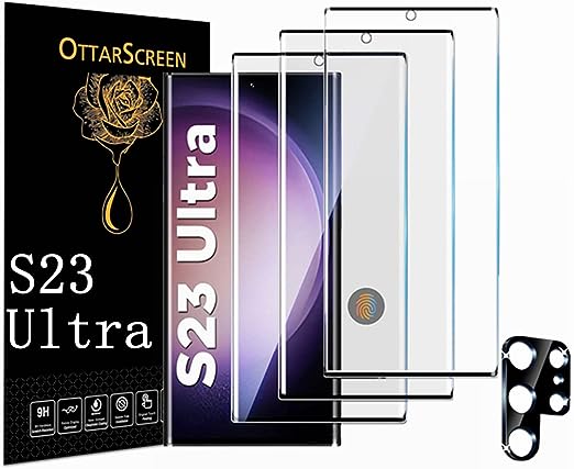 OttarScreen Galaxy S23 Ultra Screen Protector, 1 Pack Tempered Glass Camera Lens Protector【3 1 Pack】 Compatible Fingerprint, 3D Glass 9H Hardness Tempered Glass Screen Protector for Samsung Galaxy S23 Ultra 5g