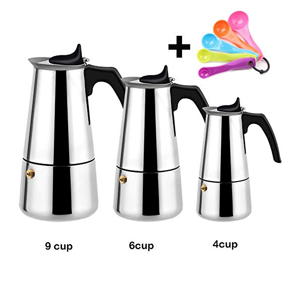 NARCE Stainless Steel Percolator Coffee Maker Stovetop Espresso Maker Moka Pot Coffee (6cup-300ML)