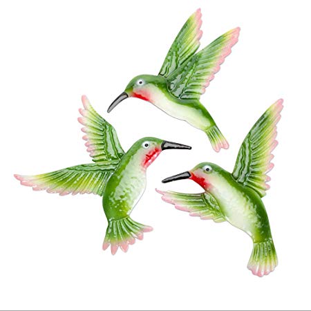 Bits and Pieces - Set of Three (3) Hummingbird Garden Art - Hanging Wall Décor - Decorative Wall Sculpture for Indoor or Outdoor