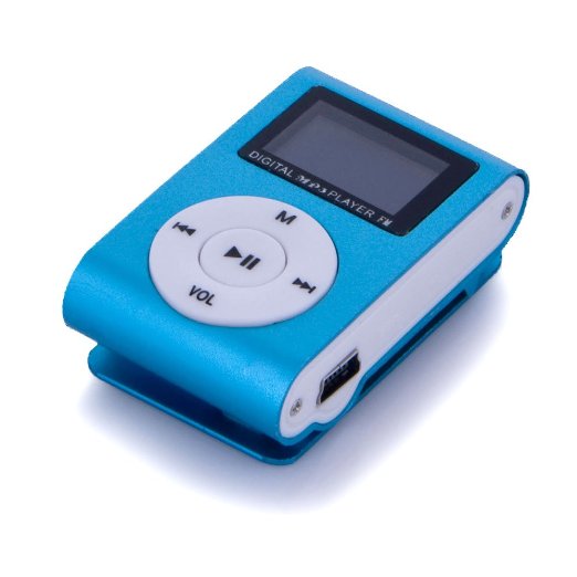 E-XUJING Metal Clip Digital MP3 Player FM Radio LCD Screen for 24816GB TF Card Blue