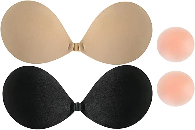 Gedone Backless Strapless Sticky Bra Invisible Bra Push up Bra Women's Reusable Silicone Nipple 3 Pairs