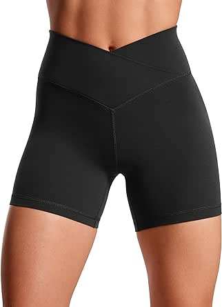 CRZ YOGA Womens Butterluxe Crossover Biker Shorts 3'' / 5'' - Criss Cross High Waisted Workout Yoga Shorts Buttery Soft