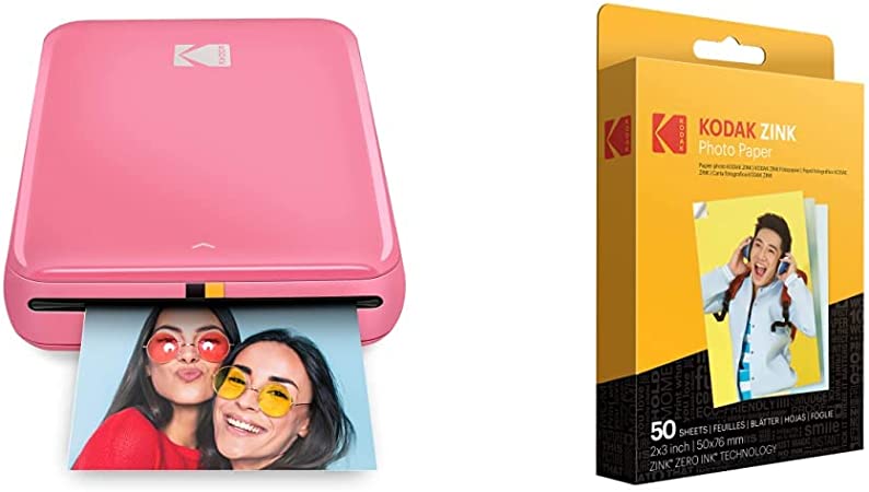 KODAK Step Instant Color Photo Printer with Bluetooth/NFC, Zink Technology (Blue) with Kodak 2"x3" Premium Zink Photo Paper (50 Sheets) Compatible with Kodak Smile