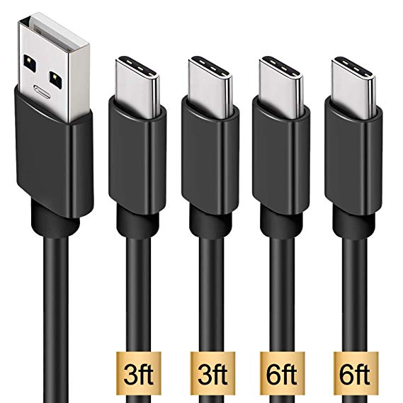 USB Type C Cable,KINGBACK 4-Pack (3.3ft 6.6ft) USB A to USB-C Fast Charger Cord for Samsung Galaxy S8 S9 S10 Plus Note 9 8,Google Pixel 2 3 XL,LG G7 V20 V30,Moto Z3 Z4 Z Z2,USB C-Black