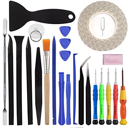 25 Pieces Repair Tool Kit Screwdriver - Opening Pry Tools - Display Double Adhesive Tape - Cleaning Set-for iPhone 4 4S 5 5C 5S 6 6Plus 6S 7 7plus iPad Air Mini iPods - FindUWill