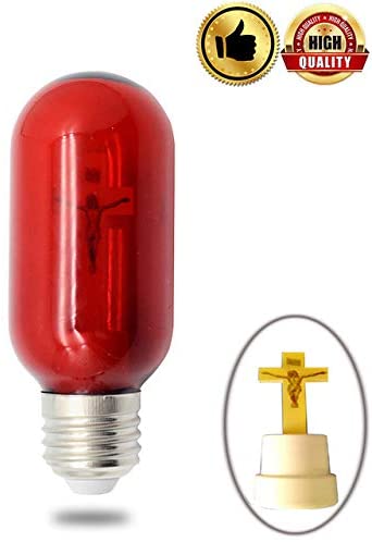 DB Glass LED Night Light for Kids, Jesus light bulb E26，Gothic cross lamp,Church Lantern for Home Decoration,Baptism Gift