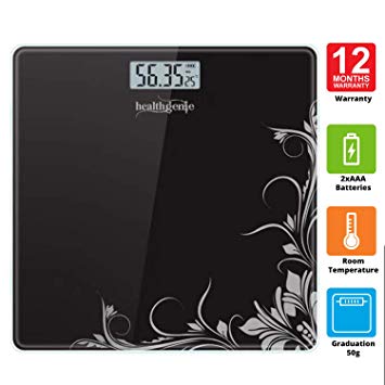 Healthgenie Electronic Digital Weighing Machine, Bathroom Personal Weighing Scale - Black Pattern, Max Weight : 180 Kgs