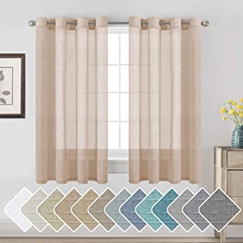 H.VERSAILTEX Linen Curtains Nickel Grommet Natural Linen Semi-Sheer Curtains 2 Panels, Privacy Added Premium Soft Rich Material Drapes for Bedroom/Livingroom/Sliding Door - 52x63 - Inch - Linen