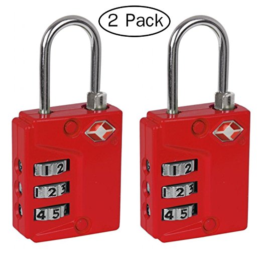 Ivation Luggage lock, Three Dial TSA Approved Combination, great for Personal Bags, Luggage’s, Totes, Suitcases, Duffle bags, Gym Lockers, with Instant Alert Red Tab Indicator If opened By TSA, Red- 2 Pack