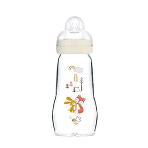 MAM Feel Good Medium Flow Premium Glass Bottle, Easy Switch Between Breast and Bottle, 9oz, 0  Months, Unisex, 1 Pack