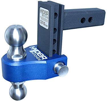 Hyper Hitches Adjustable Drop & Rise Trailer Hitch - Solid Stainless Steel 2" and 2 5/16" Balls, Fits 2" Receiver (4" Drop, Blue)