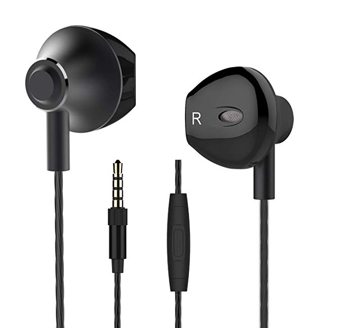 FusionTech® Noise Isolating In Ear Headphones Earphones with Microphone Pure Sound Powerful Bass Wired Earbuds Headset for iPhone, iPad, iPod, Samsung Smartphones and Tablets (Black)