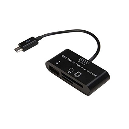 Caxico OTG 5 Card Micro USB to Card Reader and Hub Cable for Mobile Devices - Retail Packaging - Black