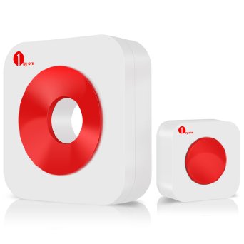 1byone Easy Chime Wireless Doorbell Door Chime Kit, 100 Meters Range CD Quality Sound and LED Flash 36 Melodies to Choose, Red