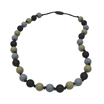 Chew Necklace for Sensory, Oral Motor Aide Autism Chewable Jewelry for Boys - Calms Kids and Reduces Biting/Chewing/Fidgeting Silicone Chewy Toys (Black/Grey/Green)