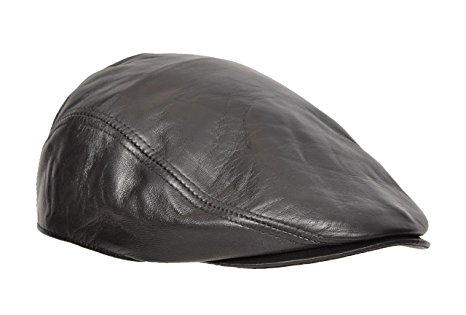 A1 FASHION GOODS Genuine Black Leather Flat Cap English Granddad Hat Baker-Boy Classic Cap - Arthur