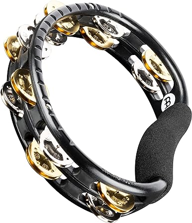 Meinl Percussion Traditional Tambourine, Handheld Half-Moon Shape with Synthetic Frame — NOT Made in China — Double Row Dual Alloy Jingles, 2-Year Warranty, Black (TMT1M-BK)