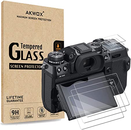 [3-Pack] 3pcs LCD Tempered Glass   3pcs HD Clear PET Shoulder Screen Protector for Fujifilm X-H1, Akwox [0.3mm 2.5D High Definition] 9H LCD Protective Cover,Anti-Scratch, Bubble-Free
