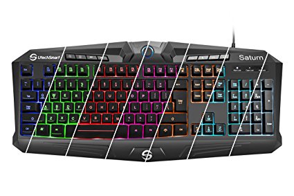 UtechSmart Saturn 7 Colors Backlit USB Multimedia Gaming Keyboard, Waterproof Drainage Holes, 19 Non-conflict Keys. (18-Month Manufacturer's Warranty)