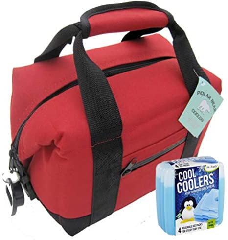 Polar Bear Coolers Nylon Series Soft Cooler Tote Size 6 Pack   Fit & Fresh Cool Coolers Slim Ice 4-Pack Bundle